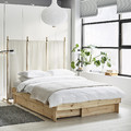 GLAMBERGET Bed frame with storage and mattress, pine/Åkrehamn firm, 140x200 cm