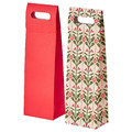 VINTERFINT Gift bag for bottle, mixed patterns off-white/red, 13x41 cm