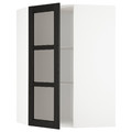 METOD Corner wall cab w shelves/glass dr, white/Lerhyttan black stained, 68x100 cm