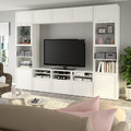 BESTÅ TV storage combination/glass doors, white/Hanviken white clear glass, 300x42x231 cm