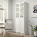 BILLY Bookcase with panel/glass doors, white, 80x42x202 cm