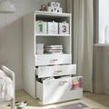 SMÅSTAD / PLATSA Bookcase, white light green/with 3 drawers, 60x57x123 cm