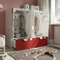 SMÅSTAD / PLATSA Storage combination, white red/birch with 2 drawers, 120x57x123 cm