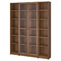 BILLY / OXBERG Bookcase comb w glass doors, brown walnut effect, 160x202 cm