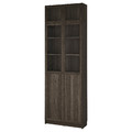 BILLY/OXBERG Bookcase with glass doors, dark brown oak effect/clear glass, 80x30x237 cm