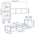 BESTÅ TV storage combination/glass doors, white/Lappviken white clear glass, 300x42x211 cm