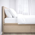 MALM Bed frame, high, with 2 storage boxes, white stained oak effect, 90x200 cm