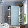 PAX / MEHAMN/AULI Wardrobe with sliding doors, white double sided/light blue mirror glass, 150x44x201 cm