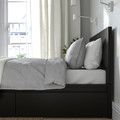 MALM Bed frame, high, w 2 storage boxes, black-brown/Lindbåden, 140x200 cm