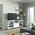 BESTÅ TV bench with drawers, white, Smeviken/Kabbarp white clear glass, 180x42x74 cm