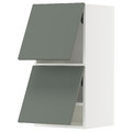 METOD Wall cab horizo 2 doors w push-open, white/Nickebo matt grey-green, 40x80 cm