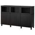 BESTÅ Storage combination with doors, black-brown, Lappviken black-brown, clear glass, 180x40x112 cm