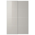 HOKKSUND Pair of sliding doors, high-gloss light grey, 150x236 cm