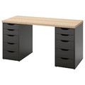 LAGKAPTEN / ALEX Desk, white stained oak effect/black-brown, 140x60 cm