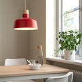 BUNKEFLO Pendant lamp, red/birch, 36 cm