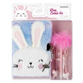 Plush Diary with Padlock, Pen & Headphones - Bunny, assorted colours