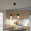 ACKJA / MOLNART Pendant lamp with light bulb, wave shaped black/cylinder striped