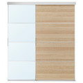 SKYTTA / MEHAMN/AULI Sliding door combination, aluminium double sided/white stained oak effect mirror glass, 177x205 cm