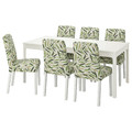 EKEDALEN / BERGMUND Table and 6 chairs, white/Fågelfors multicolour, 180/240 cm