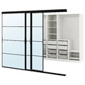 PAX/SKYTTA Walk-in wardrobe with sliding doors, black/Auli mirror glass, 276x160x205 cm