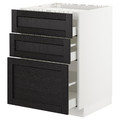METOD / MAXIMERA Base cab f hob/3 fronts/3 drawers, white, Lerhyttan black stained, 60x60 cm