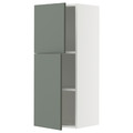 METOD Wall cabinet with shelves/2 doors, white/Nickebo matt grey-green, 40x100 cm