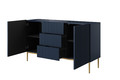 Cabinet with 2 Doors & 3 Drawers Nicole 150cm, dark blue/gold legs