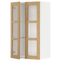 METOD Wall cabinet w shelves/2 glass drs, white/Forsbacka oak, 60x100 cm