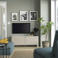 BESTÅ TV bench with doors, white Lappviken/Stubbarp/light grey/beige, 120x42x48 cm