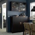 BESTÅ Storage combination w doors/drawers, black-brown/Lappviken/Stubbarp black-brown clear glass, 120x42x213 cm