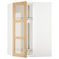 METOD Corner wall cab w carousel/glass dr, white/Forsbacka oak, 68x100 cm