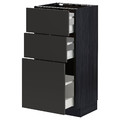 METOD / MAXIMERA Base cabinet with 3 drawers, black/Nickebo matt anthracite, 40x37 cm