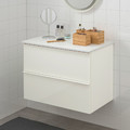 GODMORGON / TOLKEN Wash-stand with 2 drawers, high-gloss white/marble effect, 82x49x60 cm