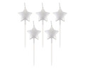 Birthday Picks Candles Stars, metallic silver, 5pcs