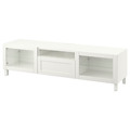 BESTÅ TV bench, white/Hanviken/Stubbarp white clear glass, 180x42x48 cm