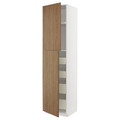 METOD / MAXIMERA Hi cab w 2 doors/4 drawers, white/Tistorp brown walnut effect, 60x60x240 cm