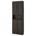 BILLY / OXBERG Bookcase w doors/ext unit, dark brown oak effect, 80x30x237 cm