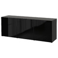BESTÅ Storage combination with doors, black-brown/Glassvik black/smoked glass, 180x42x65 cm