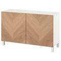 BESTÅ Storage combination with doors, white, Hedeviken/Stubbarp oak veneer, 120x42x74 cm