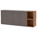 EKET Wall-mounted cabinet combination, dark grey/walnut effect, 175x35x70 cm