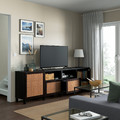 BESTÅ TV bench with doors and drawers, black-brown/Studsviken/Stubbarp dark brown, 240x42x74 cm