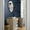 BESTÅ Storage combination with doors, white stained oak effect, Selsviken high-gloss/beige, 120x42x65 cm