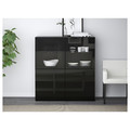 BESTÅ Storage combination w/glass doors, black-brown, Selsviken high-gloss/black, clear glass, 120x40x128 cm