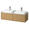 ÄNGSJÖN / BACKSJÖN Wash-stand/wash-basin/taps, oak effect/grey stone effect, 122x49x41 cm