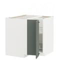 METOD Corner base cabinet with carousel, white/Nickebo matt grey-green, 88x88 cm