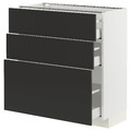 METOD / MAXIMERA Base cabinet with 3 drawers, white/Nickebo matt anthracite, 80x37 cm