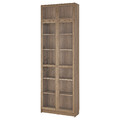 BILLY / OXBERG Bookcase w glass doors/ext unit, oak effect/clear glass, 80x30x237 cm