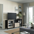 BESTÅ TV bench with drawers, black-brown Sindvik/Lappviken/Stubbarp light grey/beige, 180x42x74 cm