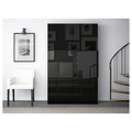 BESTÅ Storage combination w/glass doors, black-brown, Selsviken high-gloss/black, dimmed glass, 120x40x192 cm