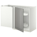 METOD Corner base cab w pull-out fitting, white/Bodbyn grey, 128x68 cm